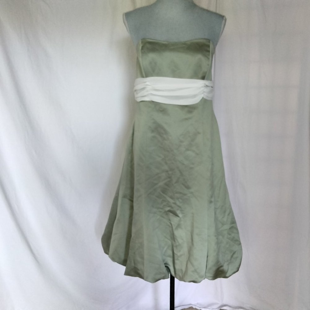 Alfred Angelo + Size Formal midi Dress, Green, Spaghetti Straps, off whte belt
